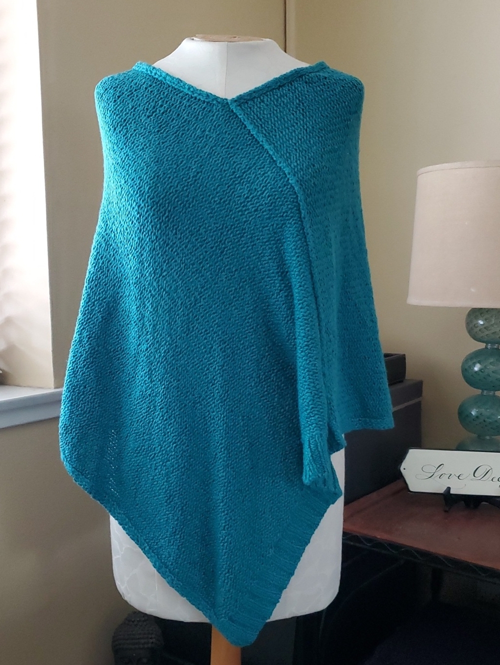 Indigenous Hand Loomed 100% Organic Cotton Teal Knit Poncho